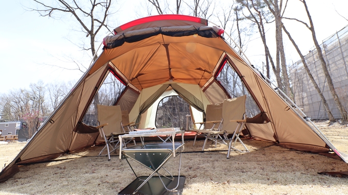 【snowpeak製テント使用★手ぶらでキャンプ体験♪】キャンプギア付き　夕食BBQ付き♪